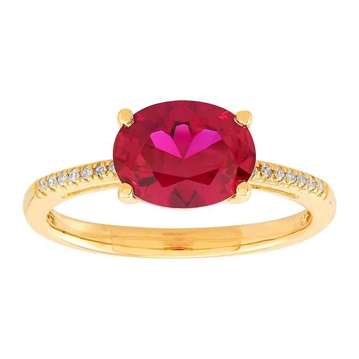 10K Yellow Gold Lab-Grown Ruby- &amp; Diamond-Set Ring