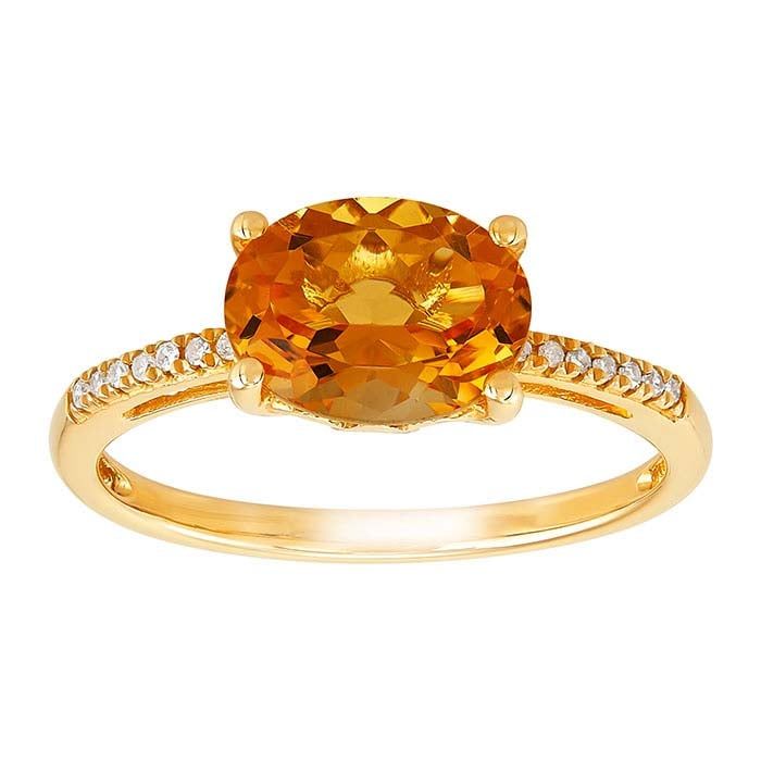 10K Yellow Gold Citrine- &amp; Diamond-Set Ring
