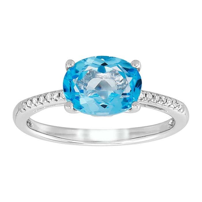 10K White Gold Swiss Blue Topaz- &amp; Diamond-Set Ring