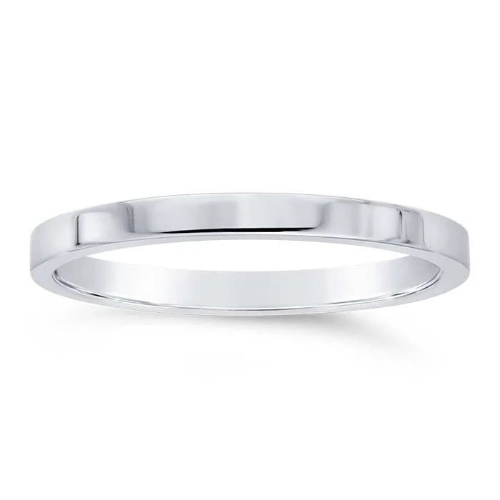 14K White Gold 2mm Flat Comfort Fit Lightweight Wedding Band