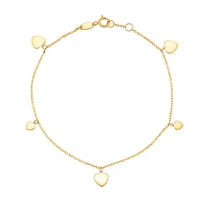 14K Yellow Gold Heart Dangle Bracelet