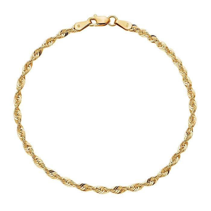 10K Yellow Gold 2.5mm Diamond-Cut French Rope Chain Bracelet