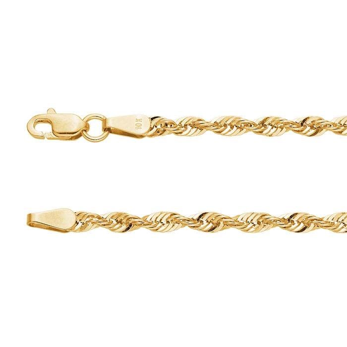 10K Yellow Gold 2.5mm Diamond-Cut French Rope Chain Bracelet