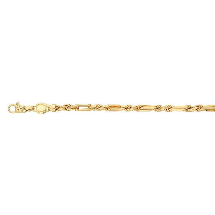 14K Yellow Gold 4.3mm Diamond-Cut Figarope Chain Bracelet