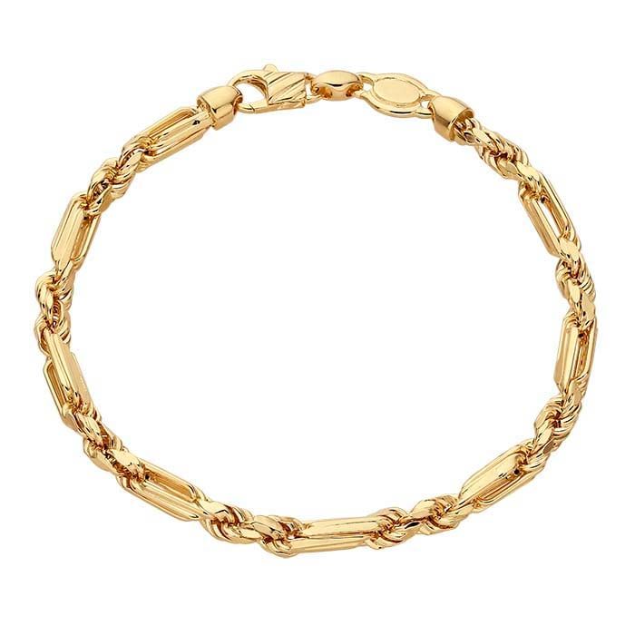 14K Yellow Gold 4.3mm Diamond-Cut Figarope Chain Bracelet