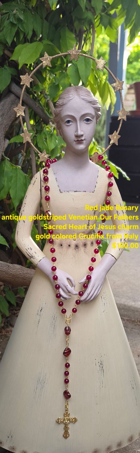 Red Jade Rosary Antique Goldstripped Venetian Our Fathers