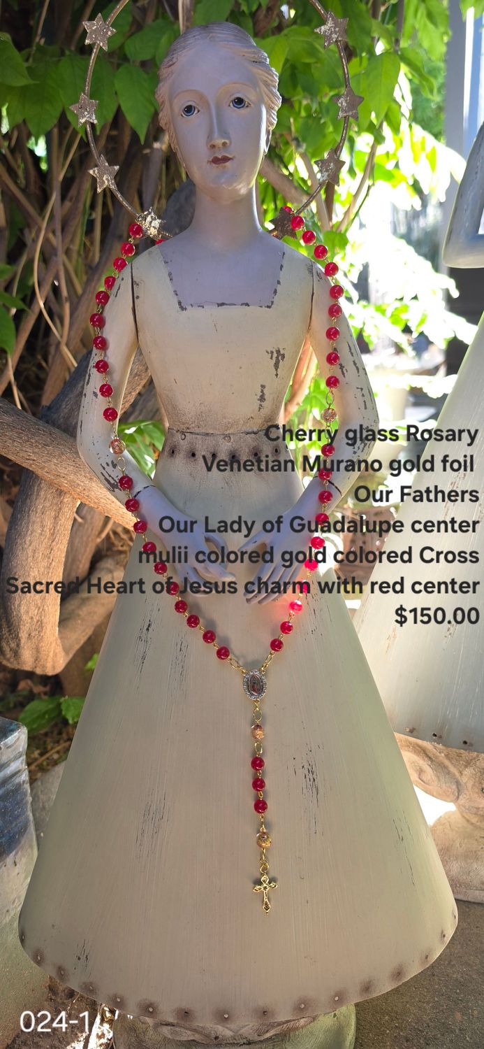 Cherry Glass Rosary Venetian Murano Gold Foils Our Fathers Cherry Glass Rosary Venetian Murano Gold Foils Our Fathers