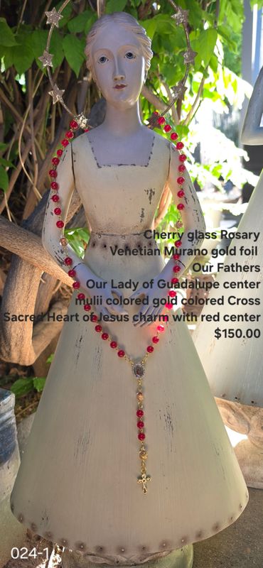 Cherry Glass Rosary Venetian Murano Gold Foils Our Fathers Cherry Glass Rosary Venetian Murano Gold Foils Our Fathers