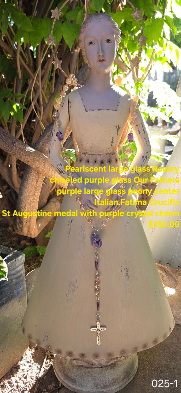 Pearl Scent Large Glass Rosary Chiseled Purple Glass Our Fathers Pearl Scent Large Glass Rosary Chiseled Purple Glass Our Fathers