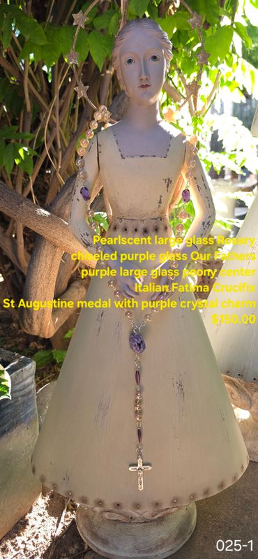 Pearl Scent Large Glass Rosary Chiseled Purple Glass Our Fathers Pearl Scent Large Glass Rosary Chiseled Purple Glass Our Fathers