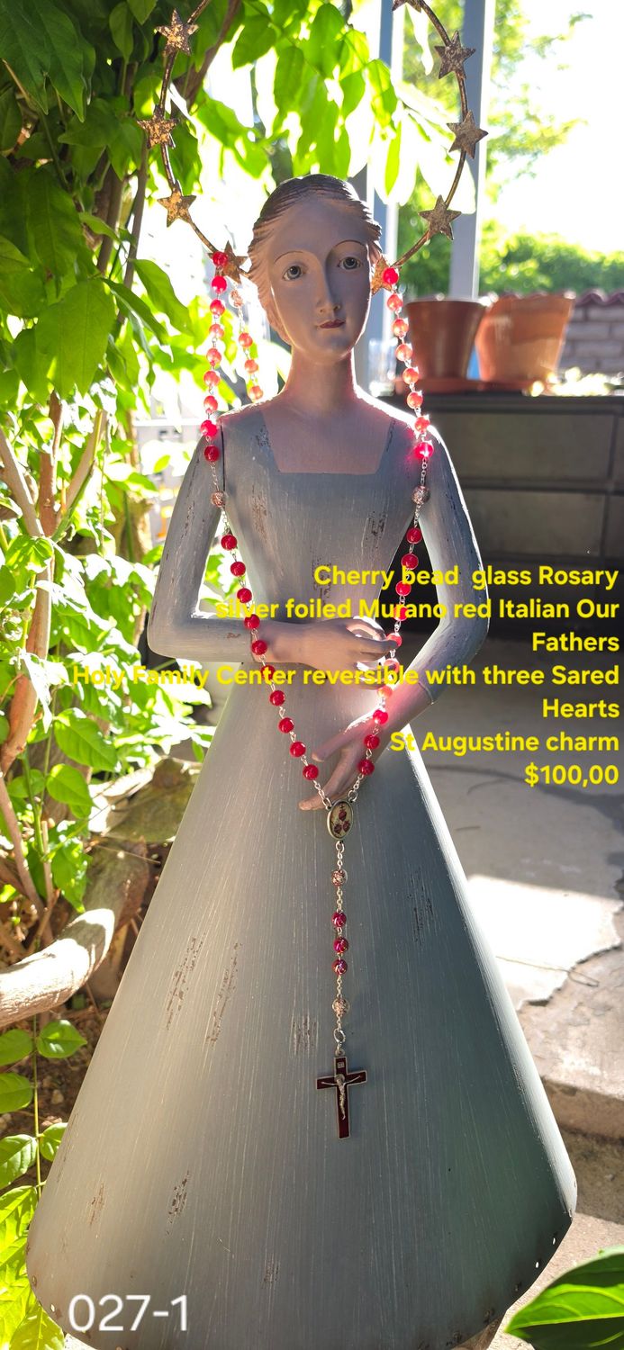 Cherry Bear Glass Rosary Silver Foiled Murano Red Italian Our Fathers