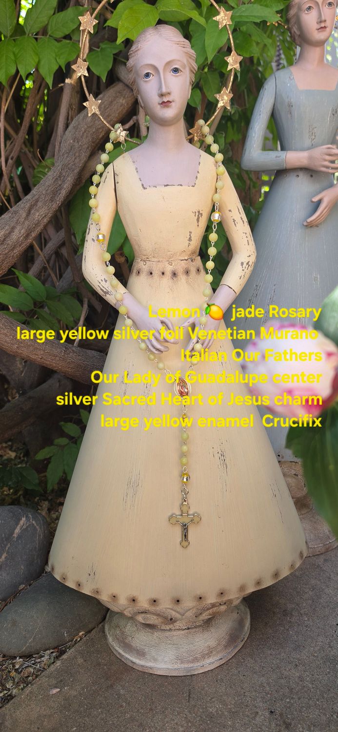 Lemon Jade Rosary Large Yellow Silver Foil Venetian Murano Italian Our Fathers Lemon Jade Rosary Large Yellow Silver Foil Venetian Murano Italian Our Fathers
