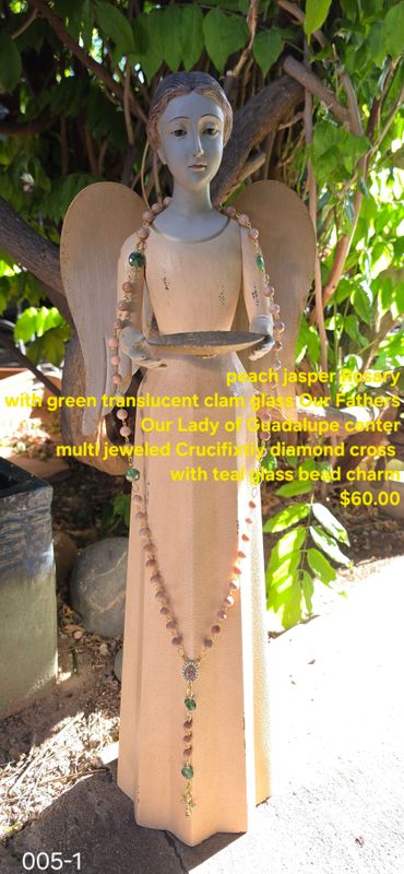 Peach Jaspar Rosary w Green Translucent Clam Glass Our Fathers Peach Jaspar Rosary w Green Translucent Clam Glass Our Fathers