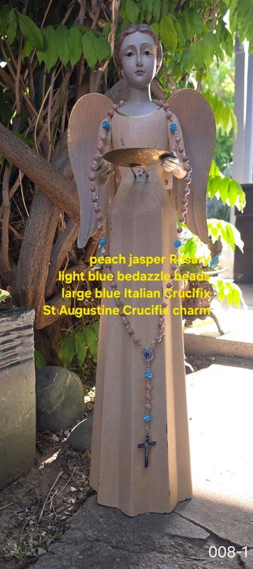 Peach Jasper Rosary Light Blue Bedazzle Beads Peach Jasper Rosary Light Blue Bedazzle Beads