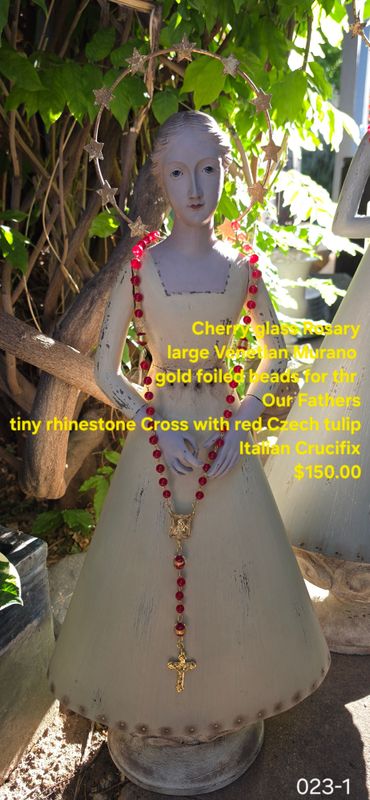 Cherry Glass Rosary Large Venetian Murano Gold Foiled Beads for Our Fathers Cherry Glass Rosary Large Venetian Murano Gold Foiled Beads for Our Fathers