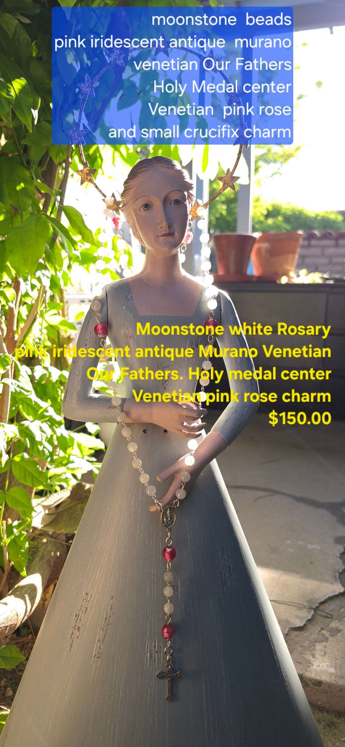 Moonstone White Rosary Pink Iridescent Antique Murano Venetian Our Fathers Moonstone White Rosary Pink Iridescent Antique Murano Venetian Our Fathers