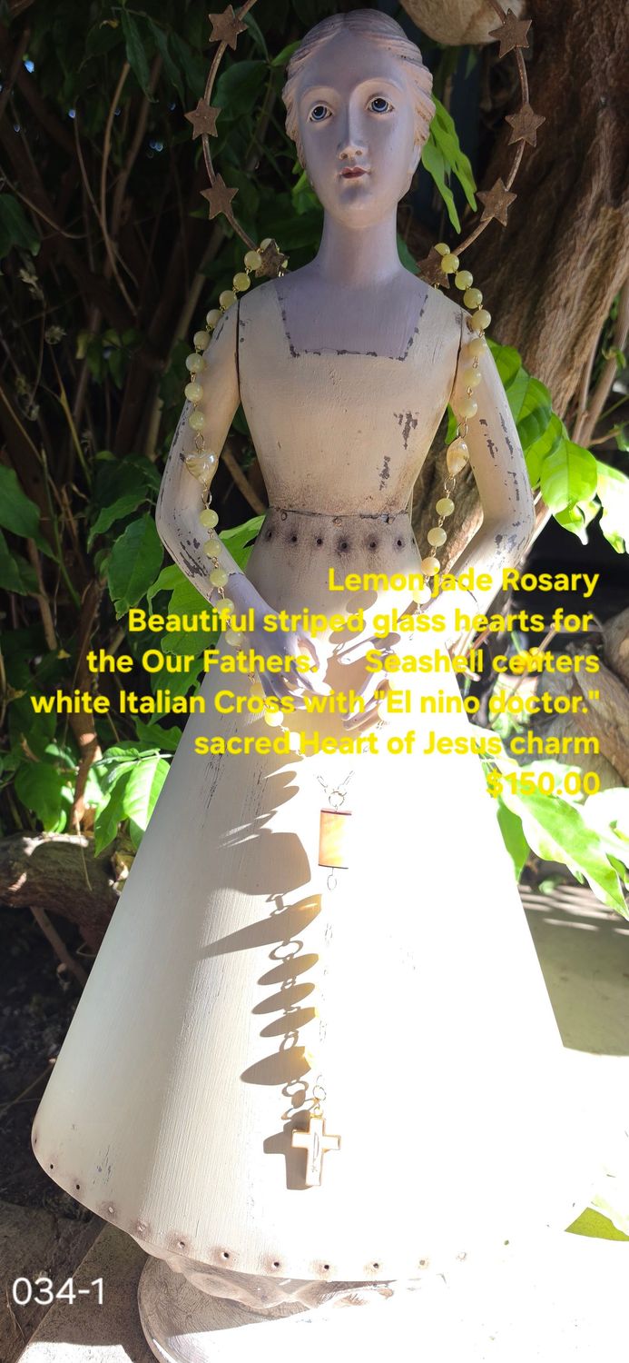 Lemon Jade Rosary Beautiful Striped Glass Hearts for the Our Fathers Lemon Jade Rosary Beautiful Striped Glass Hearts for the Our Fathers