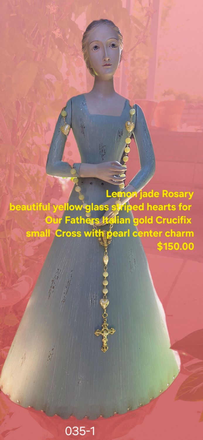 Lemon Jade Rosary Beautiful Yellow Glass Striped Hearts for the Our Fathers Lemon Jade Rosary Beautiful Yellow Glass Striped Hearts for the Our Fathers