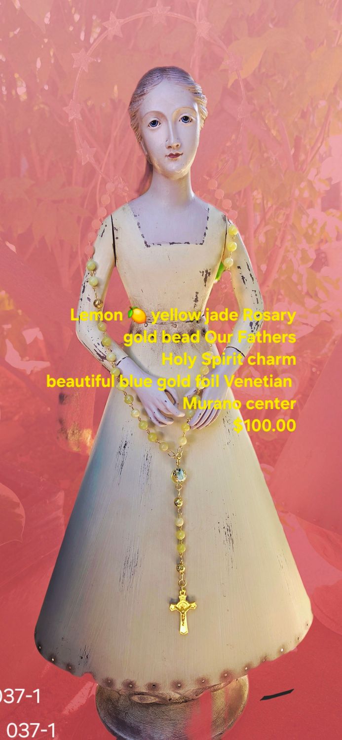 Lemon  Yellow Jade Rosary Gold Bead Our Fathers