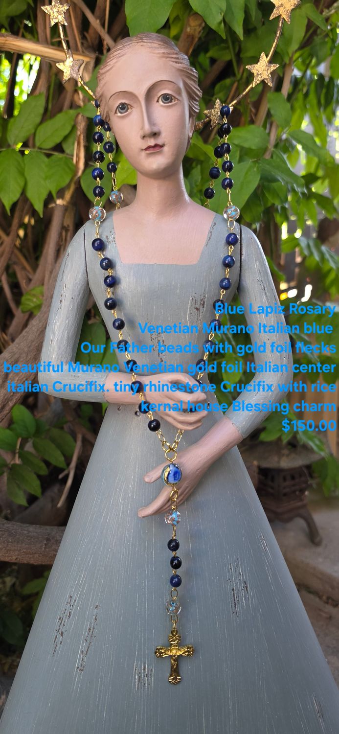 Blue Lapiz Rosary Venetian Murano Italian Blue Blue Lapiz Rosary Venetian Murano Italian Blue