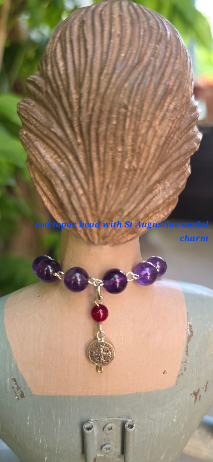 Red Topaz Bead with Austine Medal Charm Red Topaz Bead with Austine Medal Charm