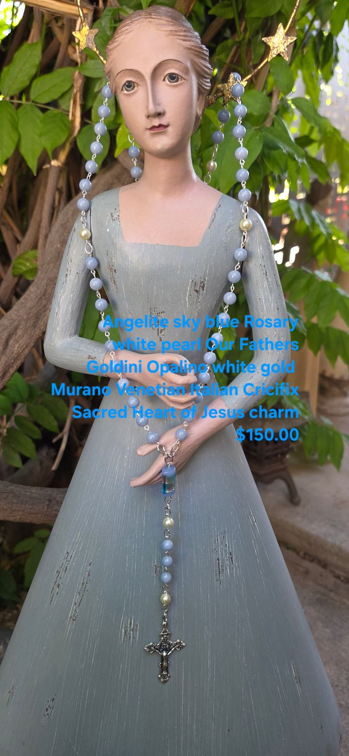 Angelite Sky Blue Rosary White Pearl Our Fathers Angelite Sky Blue Rosary White Pearl Our Fathers