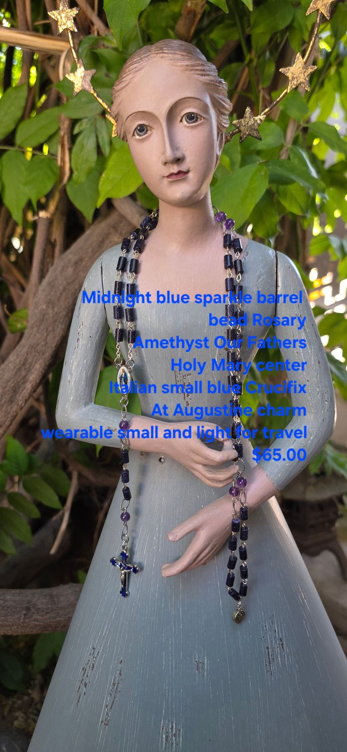 Midnight Blue Sparkle Barrel Bead Rosary Midnight Blue Sparkle Barrel Bead Rosary