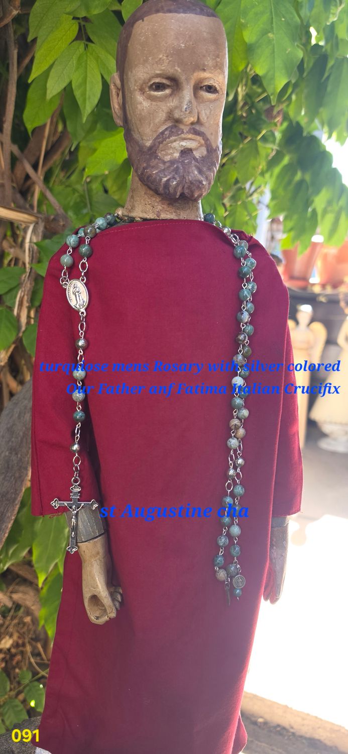 Turquiose Mens Rosary with Silver Colored Turquiose Mens Rosary with Silver Colored