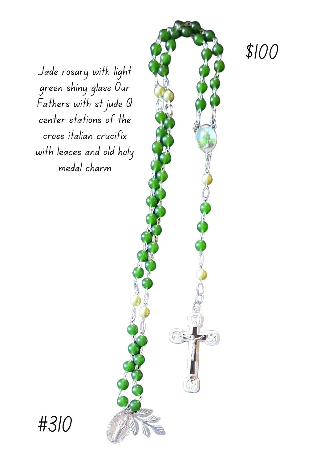 Jade Rosary with Light Green Shiny Glass Jade Rosary with Light Green Shiny Glass