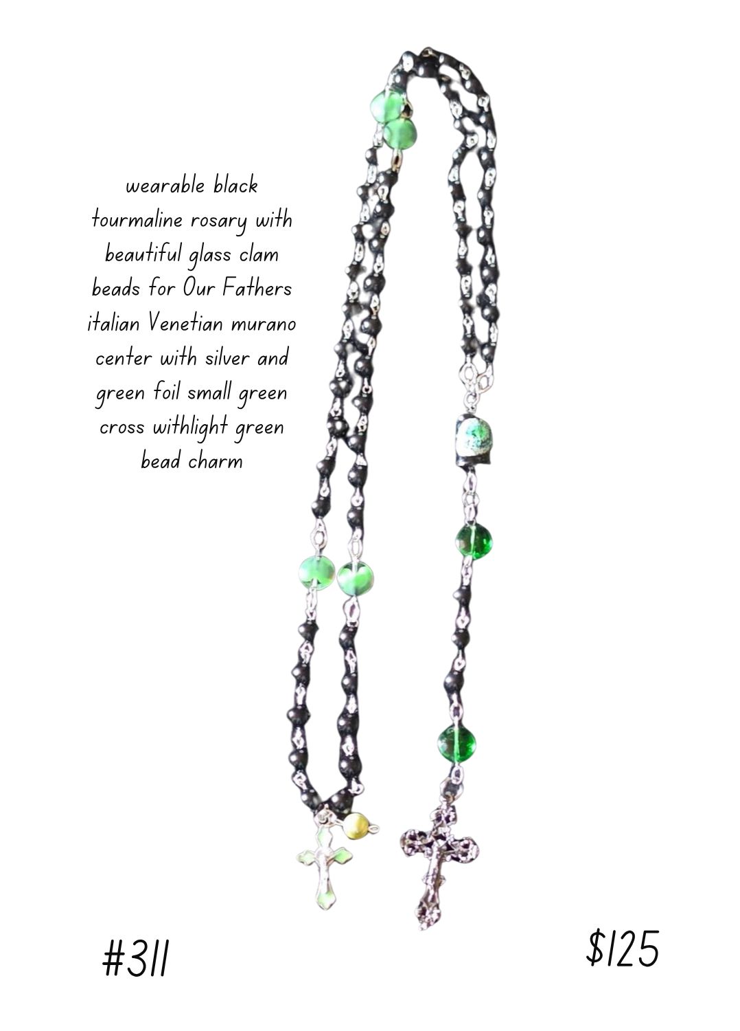Wearable Black Tourmaline Rosary with Beautiful Glass Clam Beads Wearable Black Tourmaline Rosary with Beautiful Glass Clam Beads