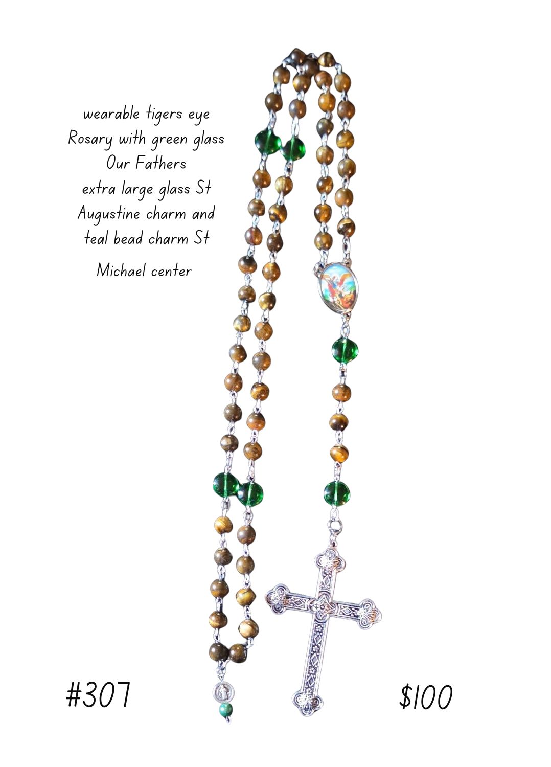 Tiger's Eye Rosary with Green Glass Tiger's Eye Rosary with Green Glass