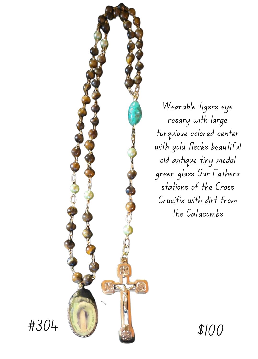 Wearable Tiger's Eye Rosary with Large Turquoise Wearable Tiger's Eye Rosary with Large Turquoise