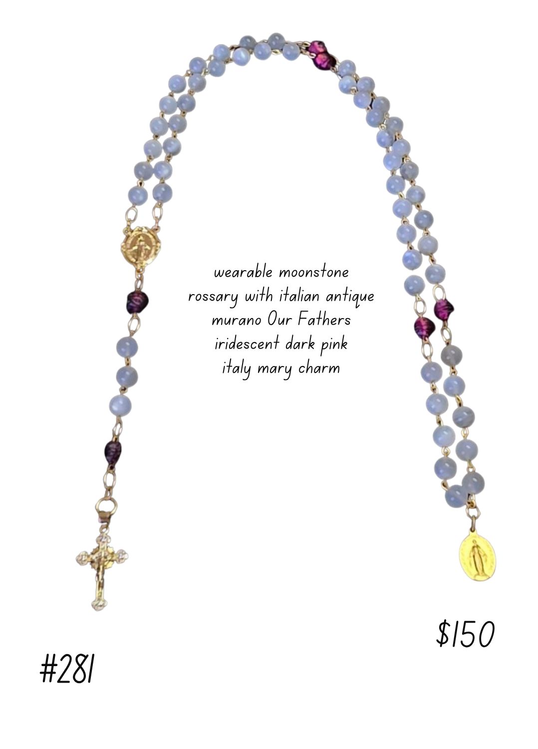 Wearable Moon Stone Rosary with Italian Antique Wearable Moon Stone Rosary with Italian Antique