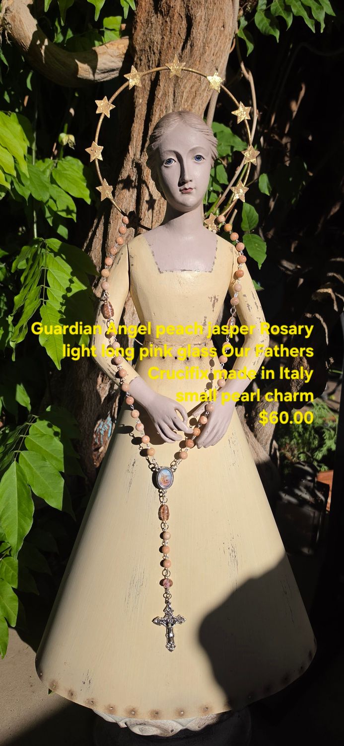 Guardian Angel Peach Jasper Rosary