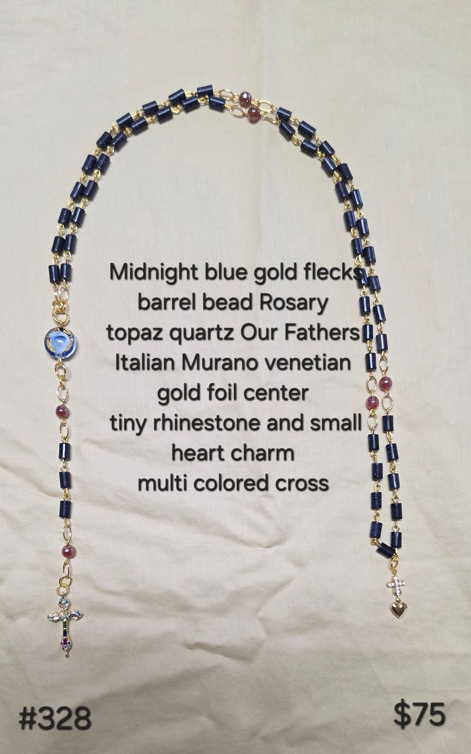 Midnight Blue Gold Flecks Barrel Bead Rosary Midnight Blue Gold Flecks Barrel Bead Rosary