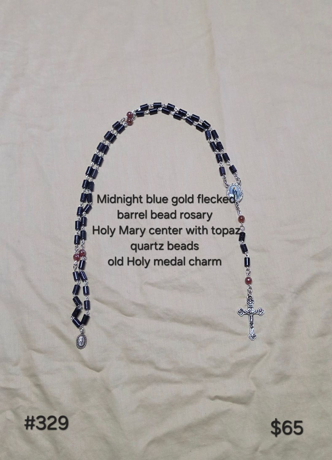 Midnight Blue Gold Flecks Barrel Bead Rosary Midnight Blue Gold Flecks Barrel Bead Rosary