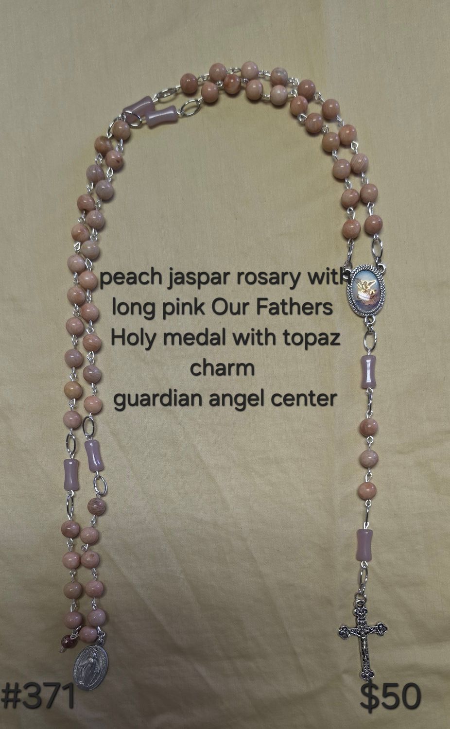 Peach Jaspar Rosary with Long Pink Beads Peach Jaspar Rosary with Long Pink Beads
