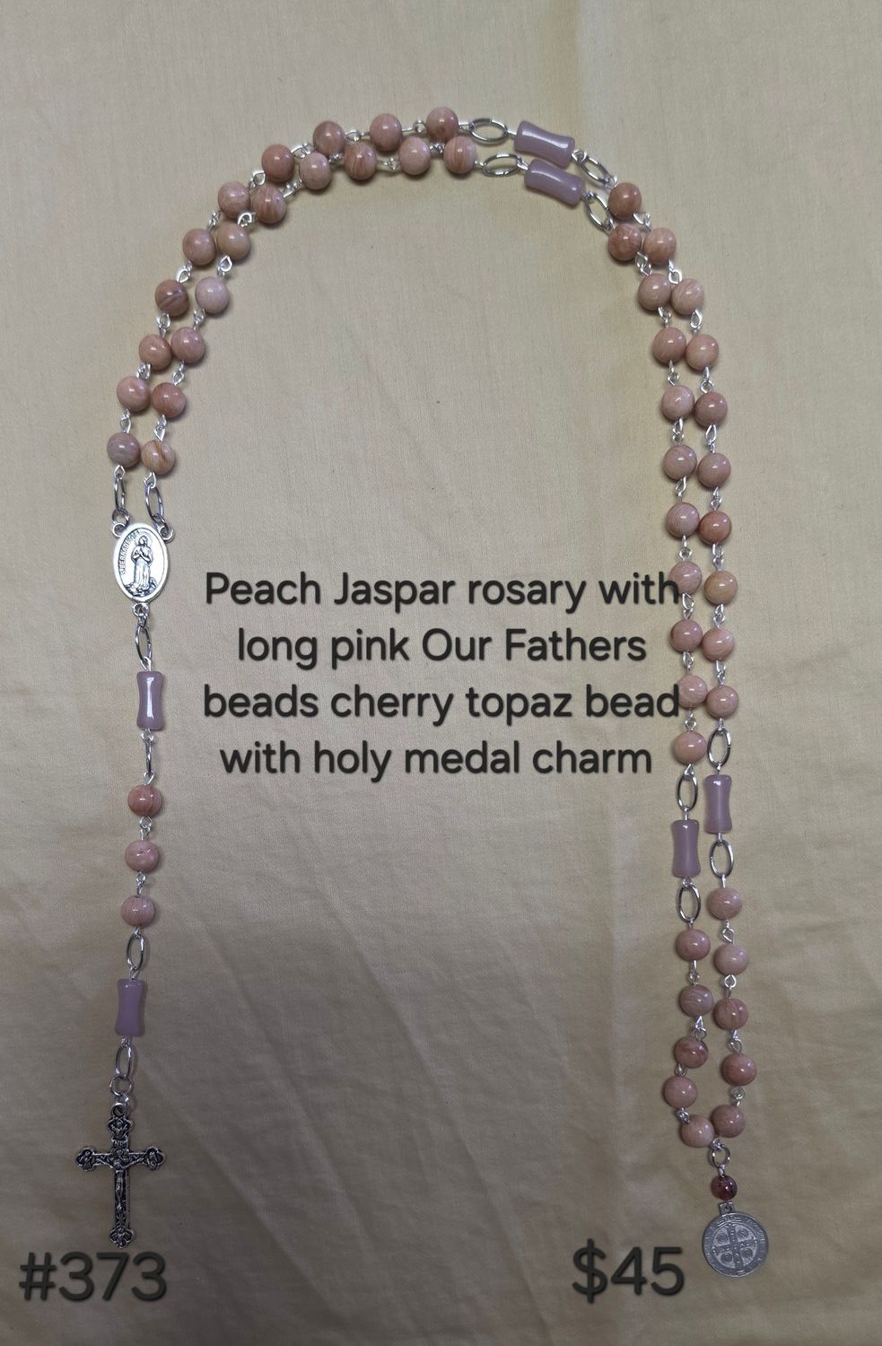 Peach Jaspar Rosary with Long Pink Peach Jaspar Rosary with Long Pink