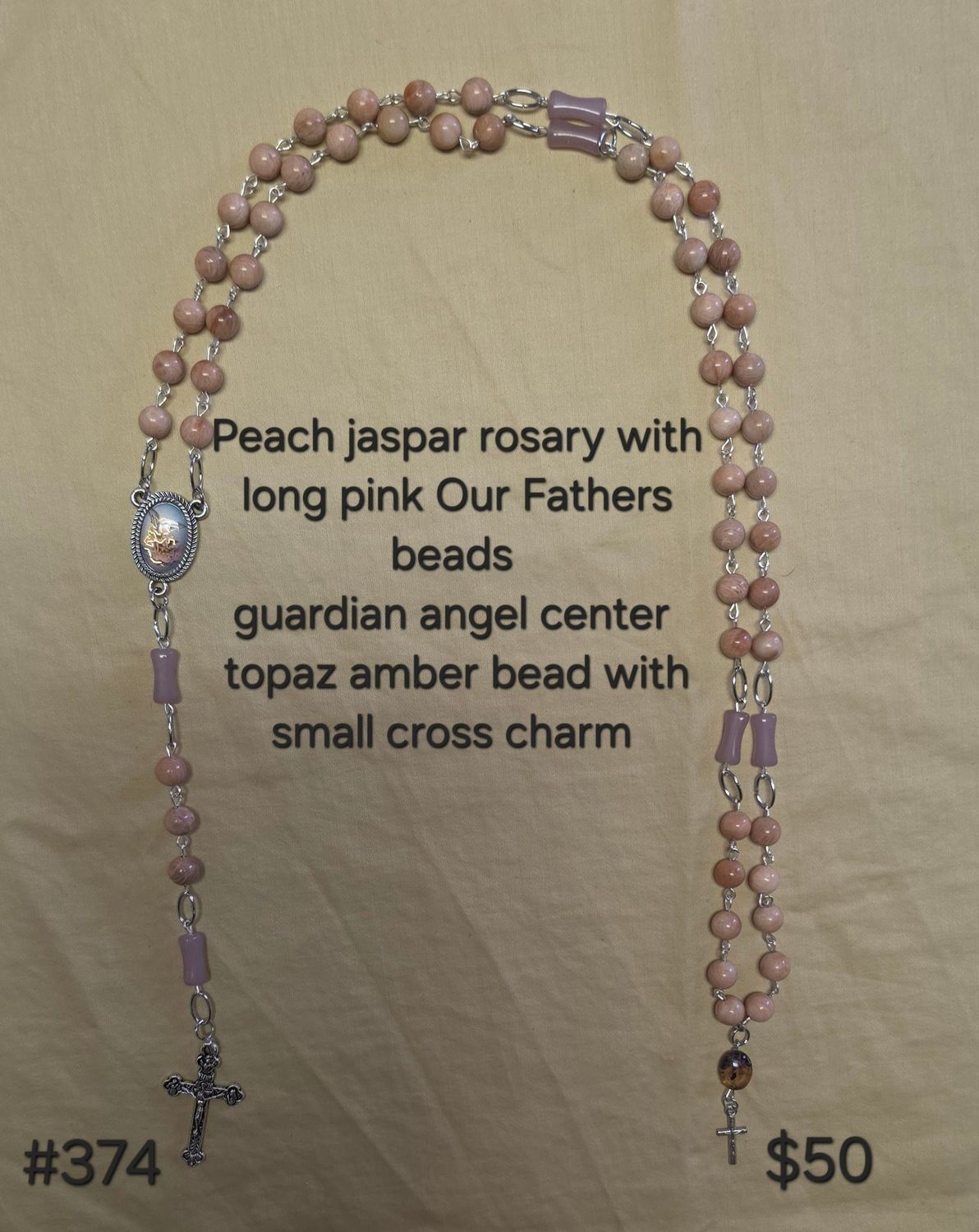 Peach Jasper Rosary with Long Pink Peach Jasper Rosary with Long Pink