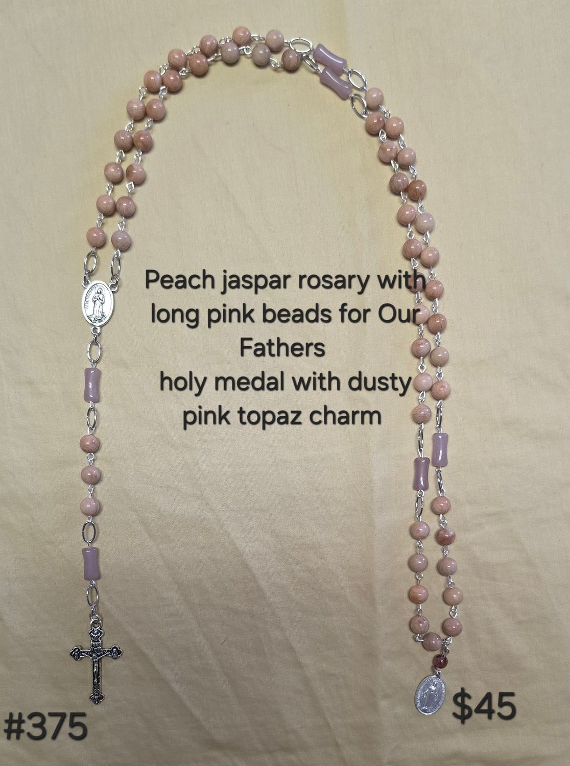 Peach Jaspar Rosary with Long Pink Beads Peach Jaspar Rosary with Long Pink Beads