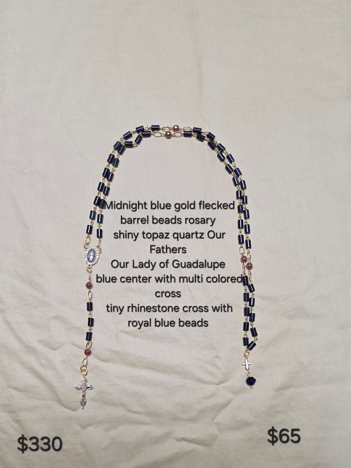 Midnight Blue Gold Flecks Barrel Bead Rosary Midnight Blue Gold Flecks Barrel Bead Rosary