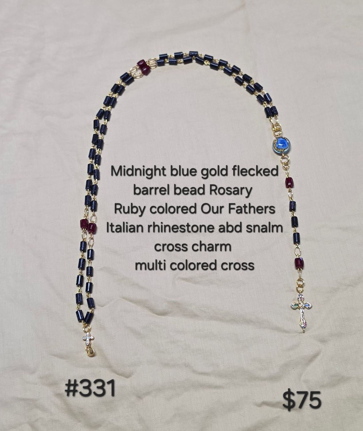 Midnight Blue Gold Flecks Barrel Bead Rosary Midnight Blue Gold Flecks Barrel Bead Rosary