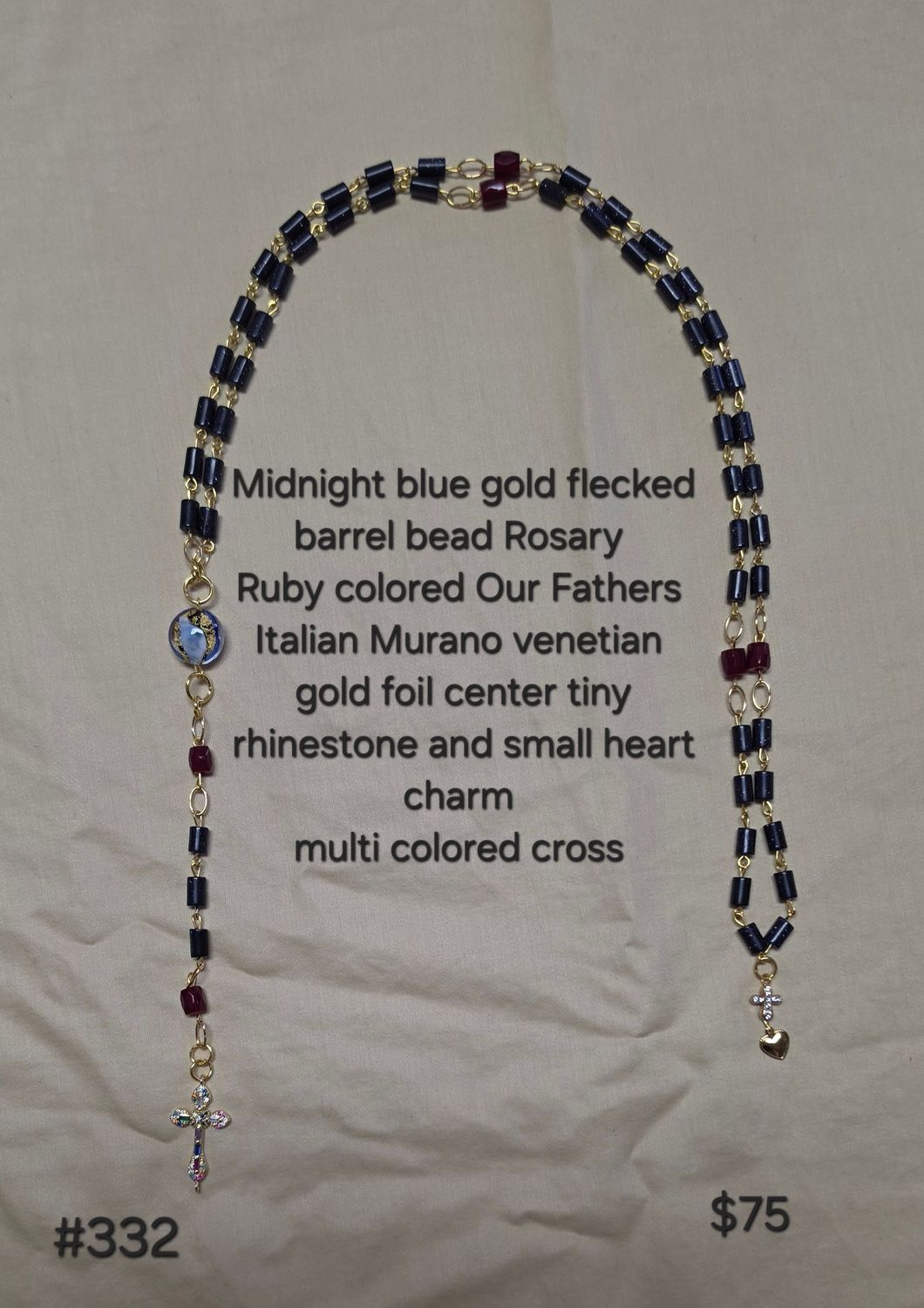 Midnight Blue Gold Flecks Barrel Bead Rosary Midnight Blue Gold Flecks Barrel Bead Rosary