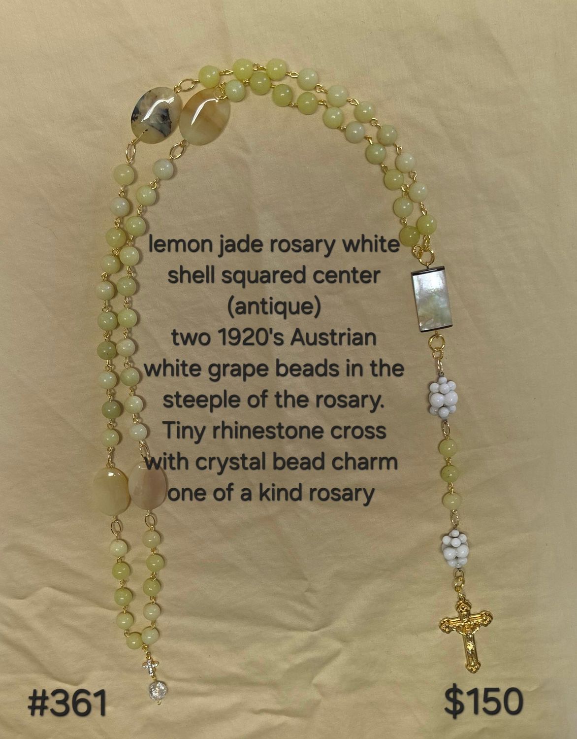 Lemon Jade Rosary with White Shell Squared Center Lemon Jade Rosary with White Shell Squared Center