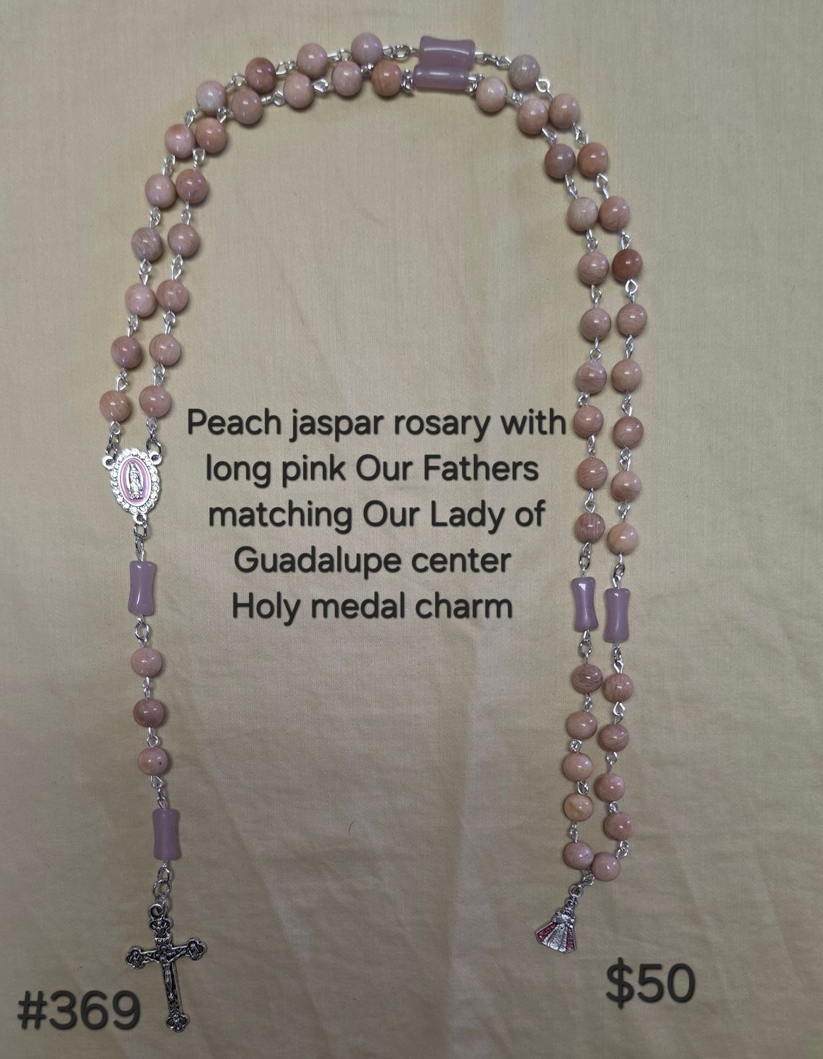 Peach Jaspar Rosary with Long Pink Peach Jaspar Rosary with Long Pink
