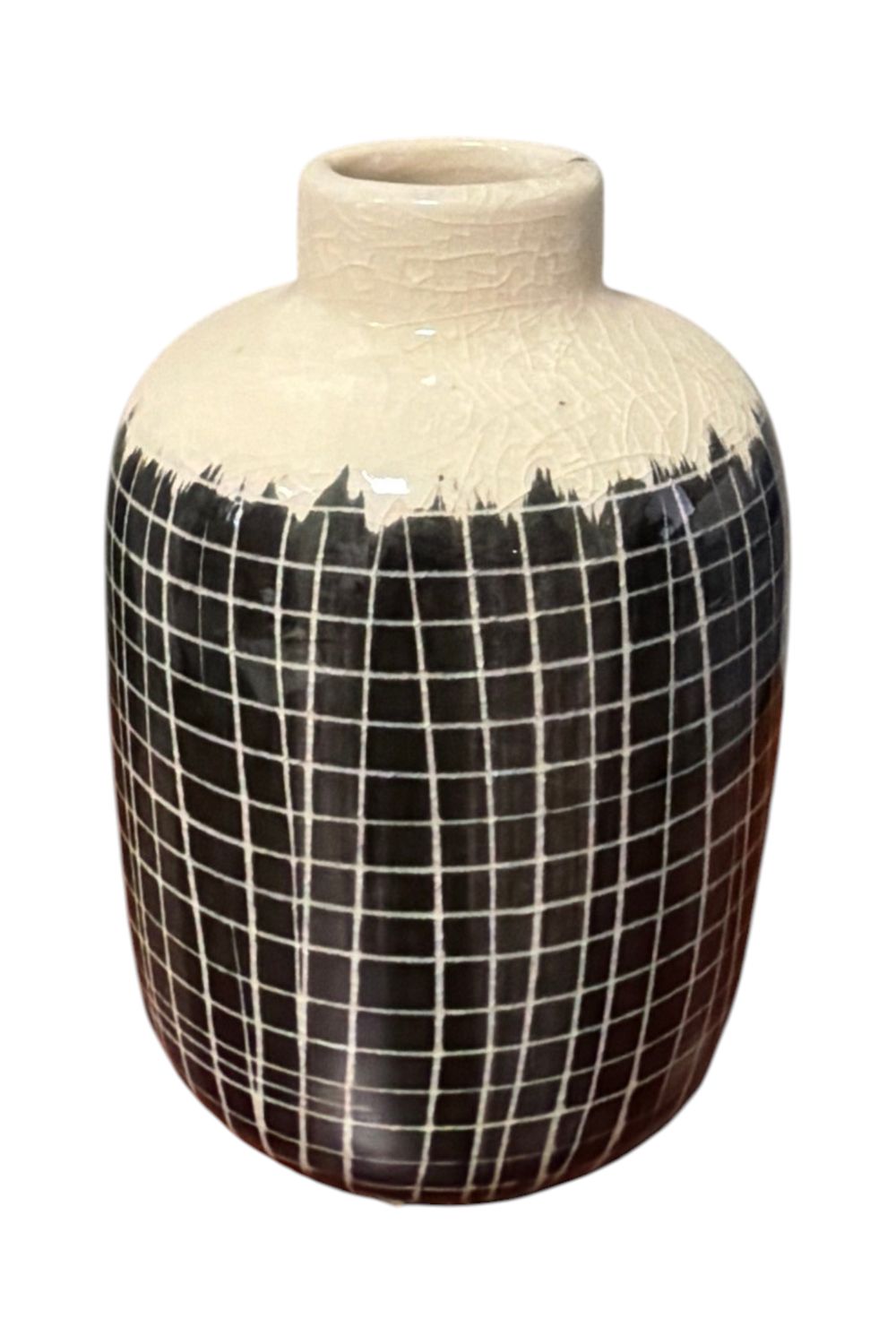 Terracotta Black &amp; Cream Pattern Vase 5.5"H