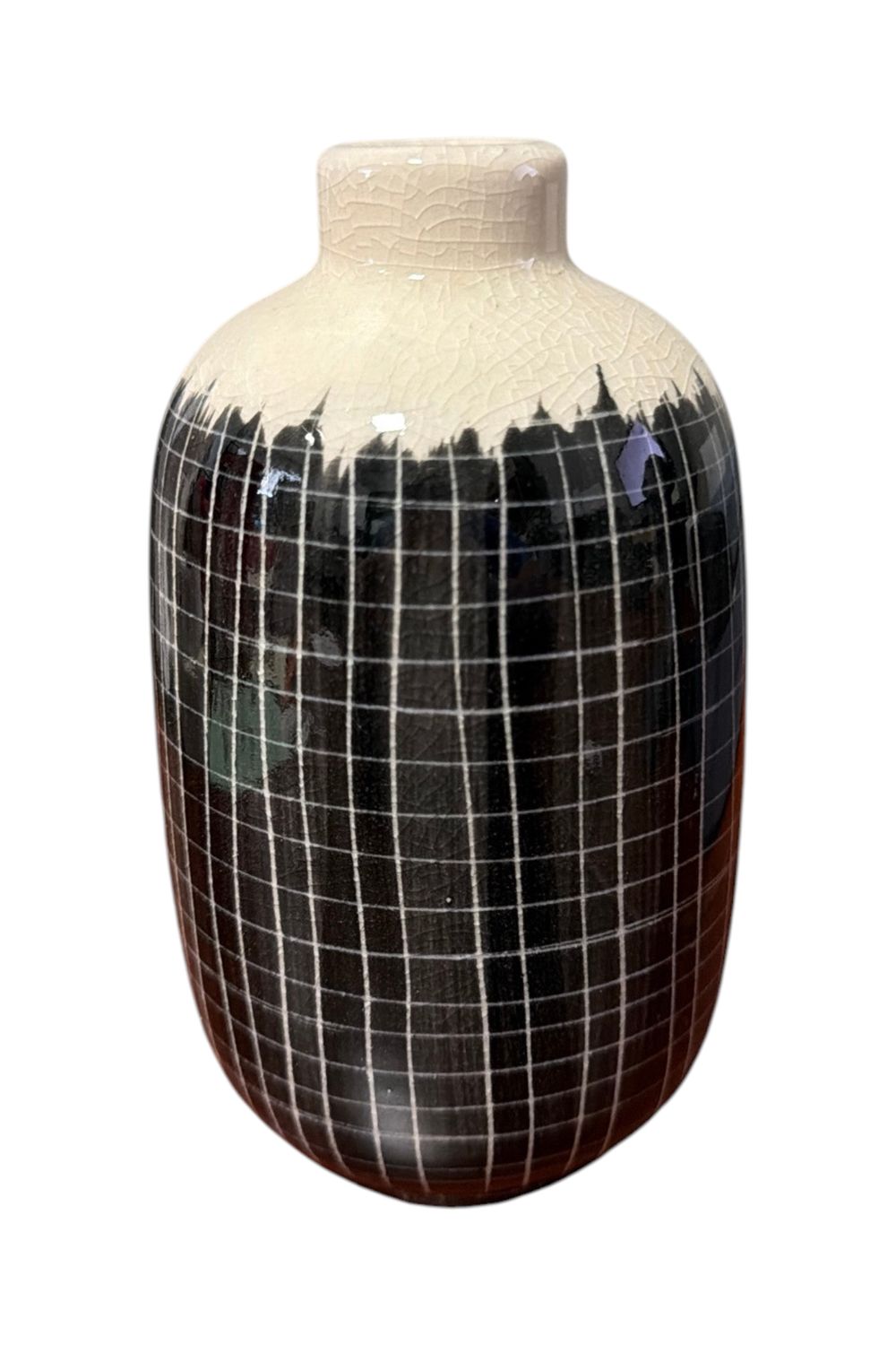 Terracotta Black &amp; Cream Pattern Vase 6.25"H