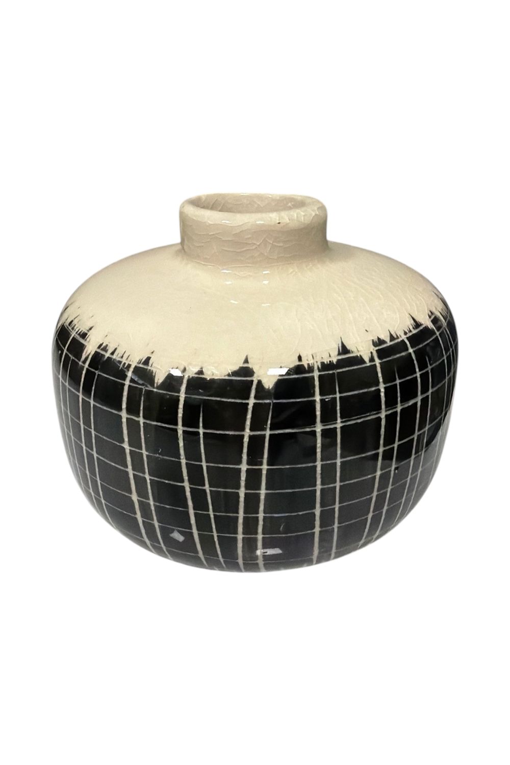 Terracotta Black &amp; Cream Pattern Vase 4"x3.75"H