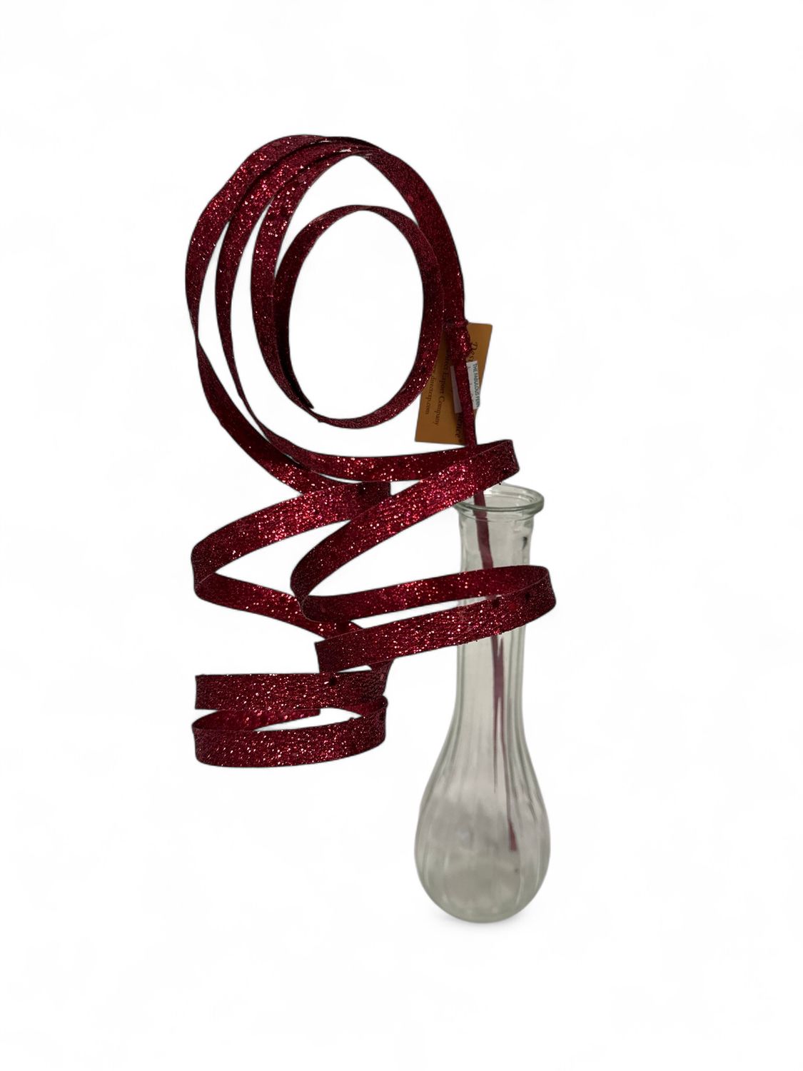 Burgundy Glitter Spiral Ribbon Spray