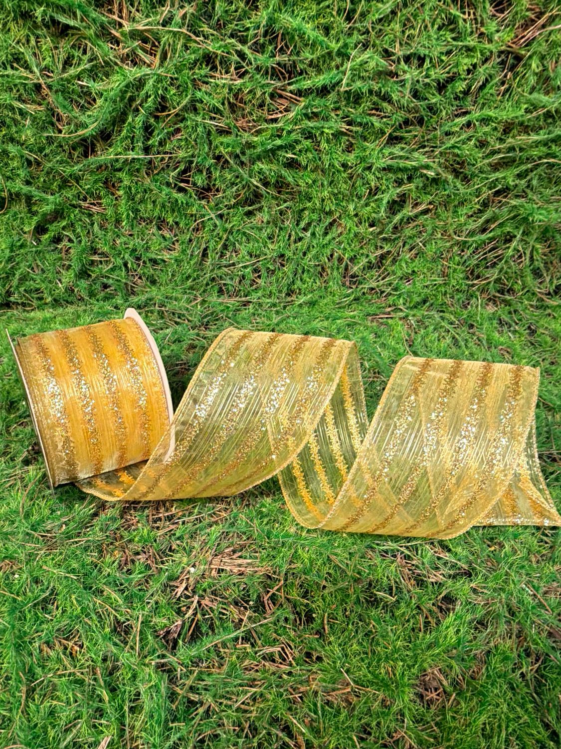 Gold Sheer Stripe Ribbon 2.5 x 10yd